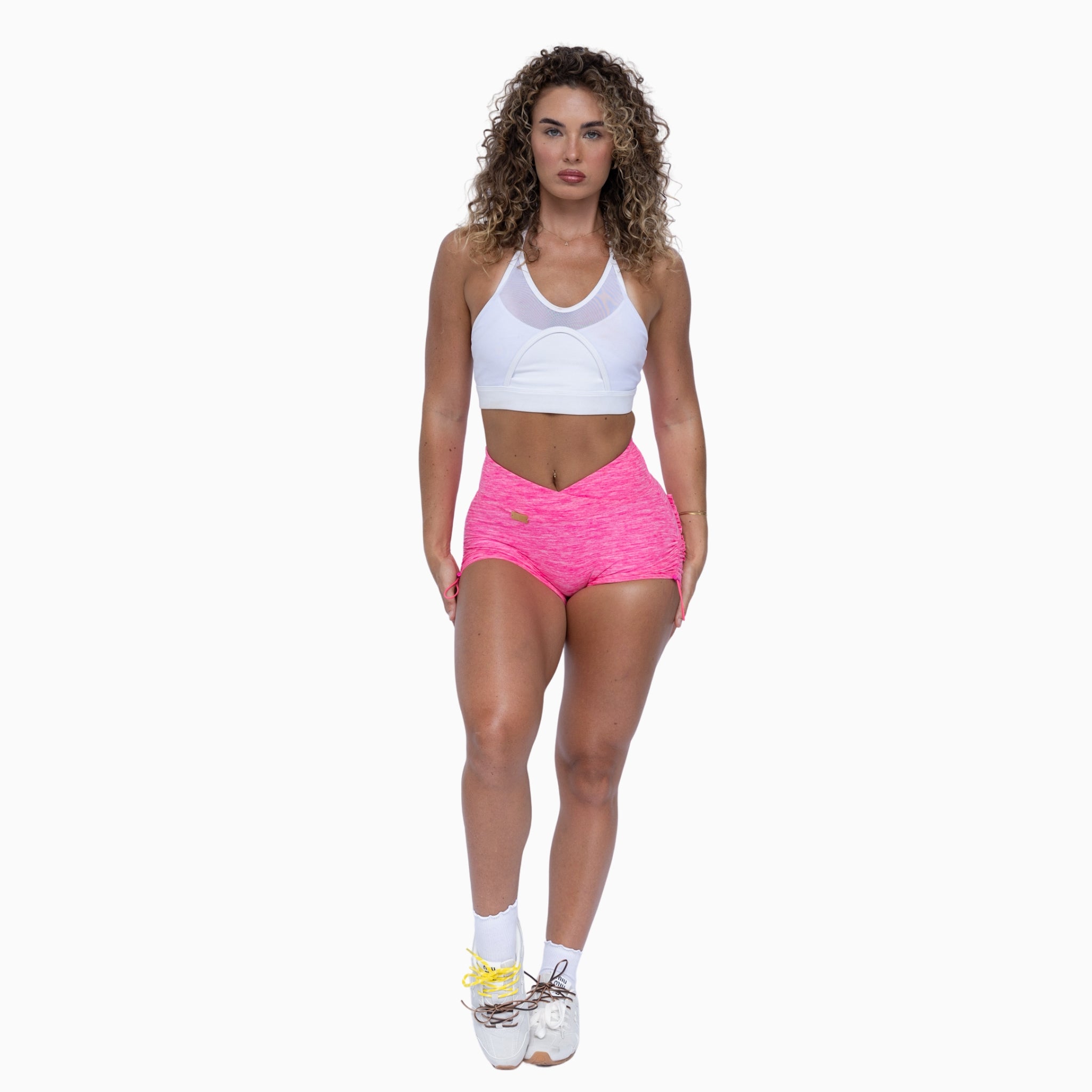 Ruched Pocket Track Shorts - Candy Pop Pink